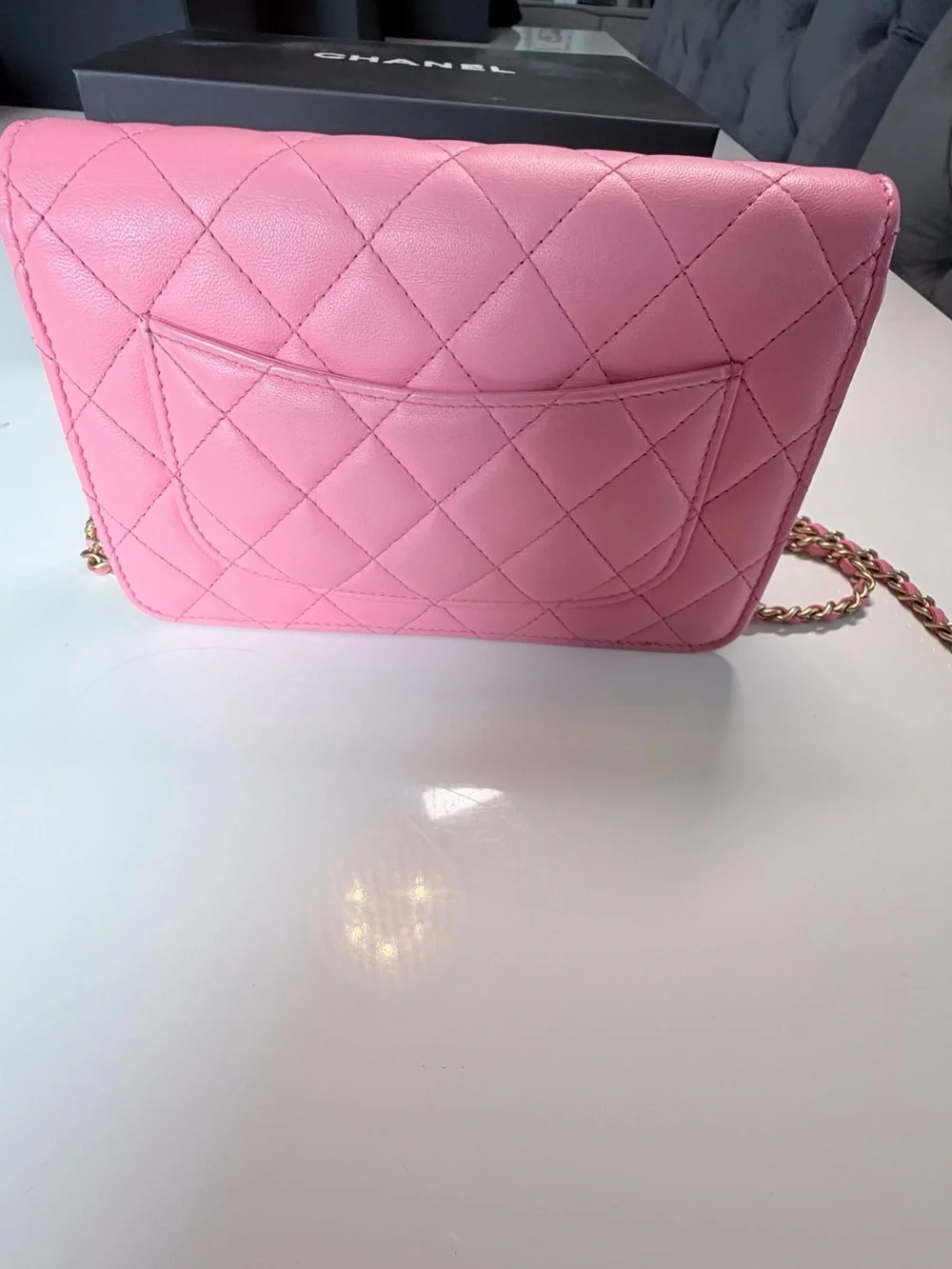 Chanel Lambskin Quilted CC Pearl Crush Wallet on Chain WOC Pink- Microchipped